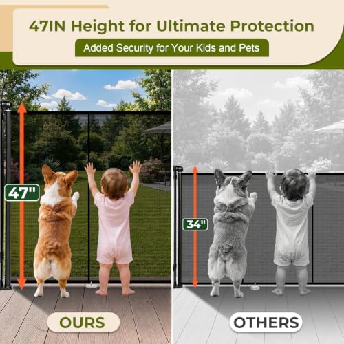 160" Extra Wide Retractable Baby Gates Dog Gate, 47" Tall Child Pet Safety Gate with Reinforced Strips for Stairs, Extra Long Garage Gates Mesh Fence for Driveway Decks Patio Outdoor Indoor - Image 2