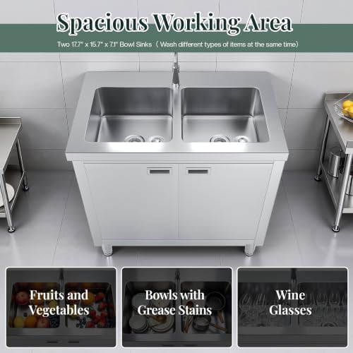 Jocisland 38 x 24 x 34 Inch Stainless Steel Utility Sink with Cabinet - Image 5