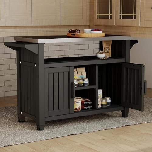 EasyUp Outdoor Storage Cabinet,Patio Storage Table, Bar Table with Wheels,Outdoor Bar Cart for Patio, Poolside and Backyard,Classic Black - Image 4