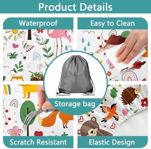 Picnic Table Cover with Bench Covers, Camping Essentials, Jungle Animal Cute Waterproof Windproof Camping Tablecloth, Fitted Tablecloth Cover with Elastic Edge for Indoor Outdoor 3 PCS 30x60 Inch - Image 5