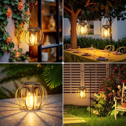 KOOPER Solar Lanterns Outdoor Waterproof, Upgraded Bronze Metal Hanging Solar Lights Outdoor Lanterns, Brighter Auto On/Off Outdoor Hanging Lantern for Yard Patio Pathway Porch Garden Decor 2 Pack - Image 4