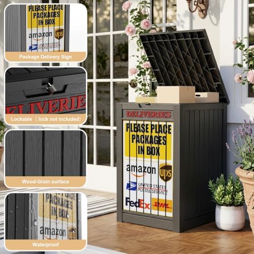 PatioZen Package Delivery Box,Outdoor Container Lockable, Black+Sign - Image 3