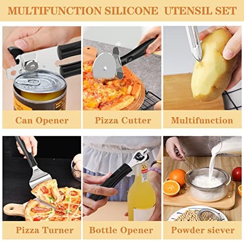 Silicone Cooking Kitchen Utensil Set, Umite Chef 43 PCS Heat Resistant Kitchen Utensils Gadget Set-Stainless Steel Handle- Kitchen Spatula Tools for Nonstick Cookware, Kitchen Accessories(Black) - Image 4