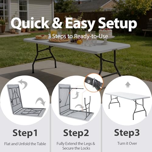 SUPER DEAL 8FT Folding Picnic Table for Indoor Outdoor, Portable Fold-in-Half Plastic Dining Camping Party Table with Carrying Handle - Image 6