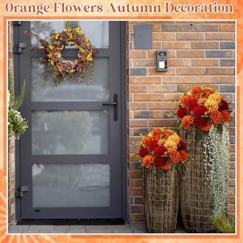 XunYee 12 Pcs Fall Artificial Flowers for Outdoor Faux Mums,Burnt Orange - Image 6