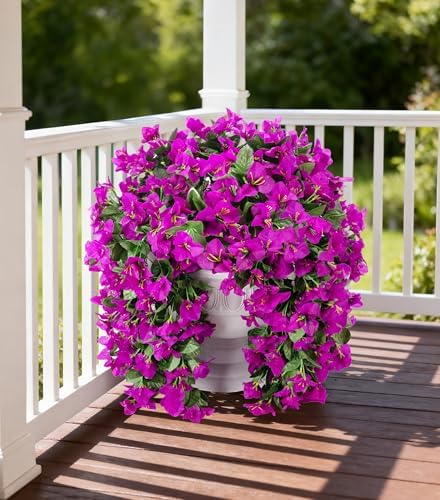 Faux Bougainvillea Artificial Flowers Plants for Outdoors Outside Decoration, 2 pcs Purple Fake Flowers UV Resistant Look Real Silk Long Trailing Vines for Front Door Porch Planter Urn Patio Garden - Image 4