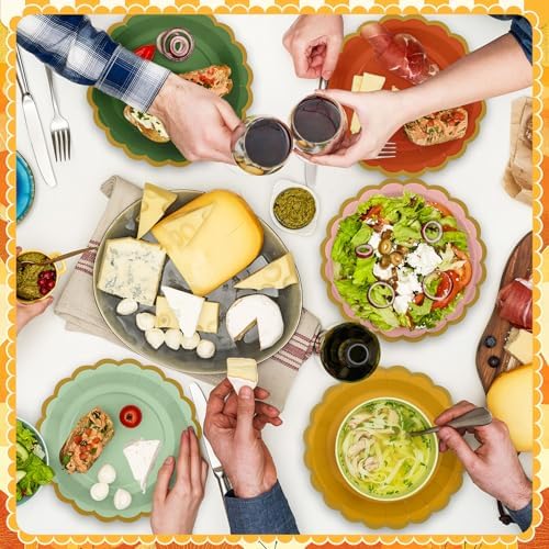 48 Pcs Colorful Paper Plates 9 Inch Boho Scalloped Paper Disposable Dinner Dessert Plates for Birthday Wedding Bridal Party Supplies, 6 Colors - Image 5