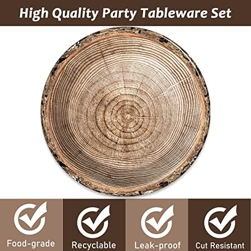 Wiooffen 48pcs Rustic Wooden Tree Party Supplies 9" Paper Plates Set Lumberjack Theme Tableware Pack Camping Hunting Party Dessert Plates Rustic Wooden Birthday Holidays Decorations - Image 3