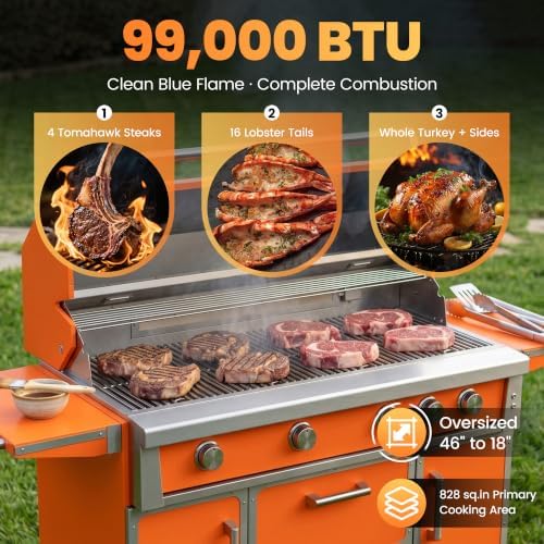 49" Orange Stainless Steel Grill, 4 Burners & Infrared Burner, Natural Gas - Image 4