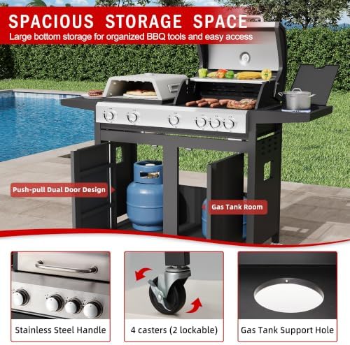 5‑Burner 74000 BTU 3‑In‑1 Propane Gas Grill Combo with Side Burner - Image 6