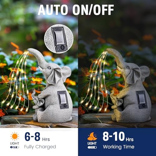Solar Garden Outdoor Statue with 30 LED Lights - Lawn Decor Elephant Figurine for Patio, Balcony, Yard Ornament - Unique Housewarming Lucky Elephant Mother Gift - Image 4