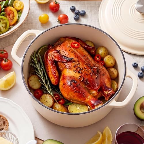 NEWBULIG 6 Quart Cast Iron Dutch Oven, Enamel Dutch Oven Pot with Lid Beige - Image 3