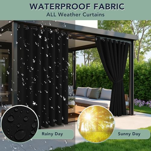 Black Outdoor Curtains for Patio Waterproof, 6 Panels 54 x 84 Inch - Image 2