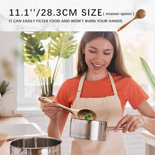 Wooden Spoons for Cooking, 7-Piece Acacia Wood Cooking Utensil Set - Image 3