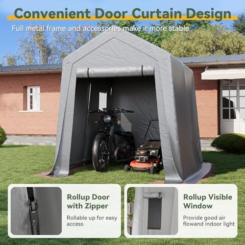 Aoxun 6x8x7 FT Outdoor Portable Storage Shed Tent for Motorcycle,Gray - Image 2