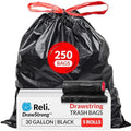 Reli. 30 Gallon Trash Bags Drawstring | 250 Count Bulk | Black | 30 Gallon Garbage Bags Heavy Duty | Large by Reli