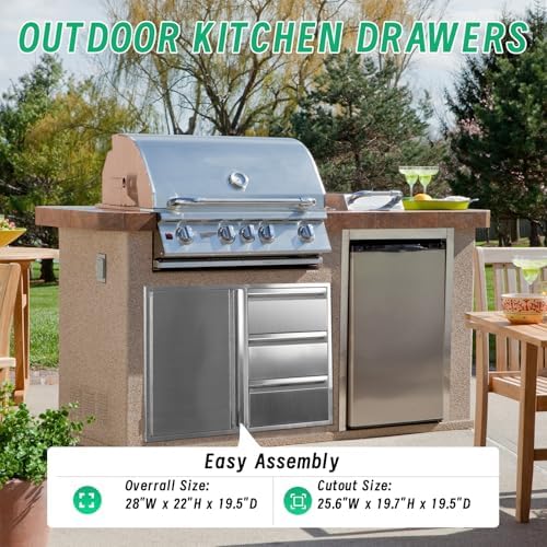 Outdoor Kitchen Door Drawer Combo Cabinet 28"x22"x19.5" Left Access Door Combo Cabinet & Built-in Triple Drawers for Patio Grill Station & Outdoor Kitchen Island (Drawer and Left Door Combo) - Image 5