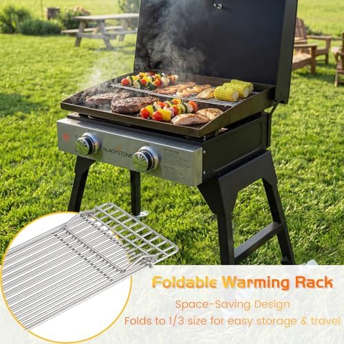 Grill Rack for Blackstone Griddle Warming Grid Taco Hot Dog Racks Upper Shelf for Weber Pit Boss Nexgrill Tabletop Flat Top BBQ Cooking Grilling Parts Stainless Steel Adjustable Warm Grates - Image 4