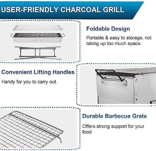 IRONWALLS Portable Charcoal Grills Outdoor with Stand 32"(L) x8"(W) x32"(H) - Image 6