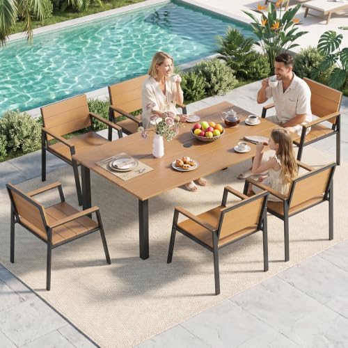 LazySunsets Outdoor Dining Set with Umbrella Hole (Gray/Teak, 7 Piece) by LazySunsets
