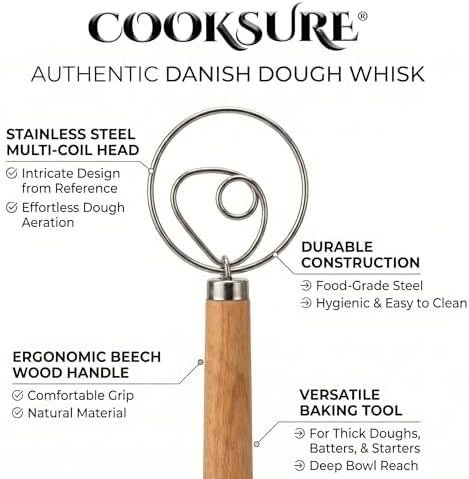 304 Danish Dough Whisk for Sourdough Bread – 13 Inch Bread Whisk with Wooden Handle – 304 Stainless Steel Hook for Heavy Dough Baking, Swedish Dough Whisk Tool - Image 5