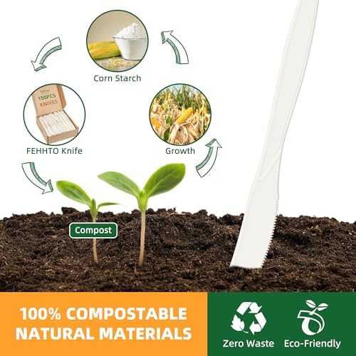 150 pcs 100% Compostable Knives, 7 Inch Disposable Cornstarch Knives - Image 3