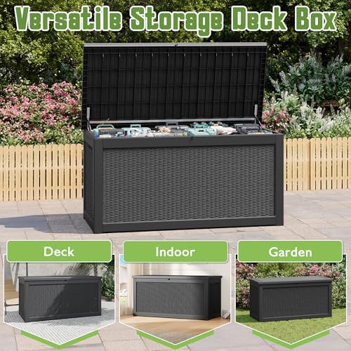 Outdoor Storage Waterproof Deck Box for Patio (300 Gallon, Black) - Image 4