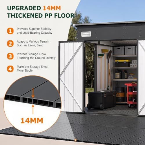 8'x10' Lean to Shed Metal Storage Shed with Floor,Triple Door - Image 6