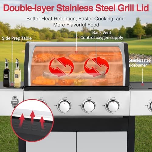 4-Burner Propane Gas Grill with Side Burner - Image 5
