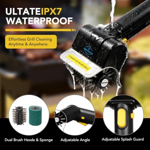 Electric Grill Brush, Cordless Rechargeable BBQ Cleaner with Stainless Steel Rotating Brush Head, Scraper, Extra Replacement Head, Heat Resistant Gloves for Gas & Charcoal Grills - Image 2