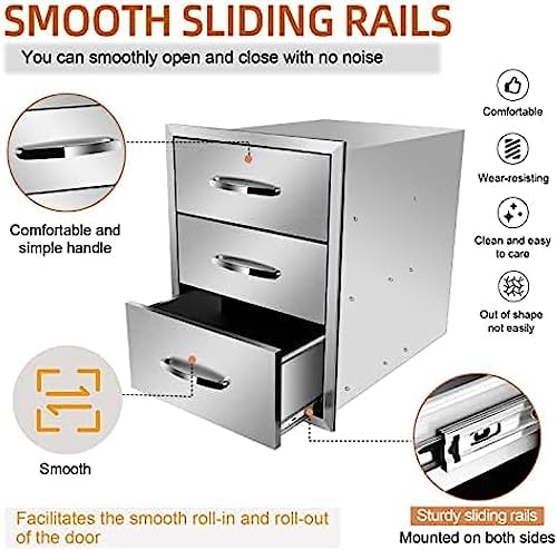 Stainless Steel Outdoor Kitchen Drawers - 3-Drawer BBQ Drawer, Built-in, Flush Mount for Outdoor Kitchens & BBQ Islands, 18Wx23Dx24H - Image 5