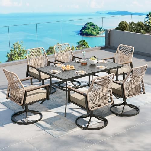 SUNSHINE VALLEY 7pc Patio Dining Set, 59" Metal Table & 6 Swivel Chairs by SUNSHINEVALLEY