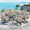 SUNSHINE VALLEY 7pc Patio Dining Set, 59" Metal Table & 6 Swivel Chairs by SUNSHINEVALLEY
