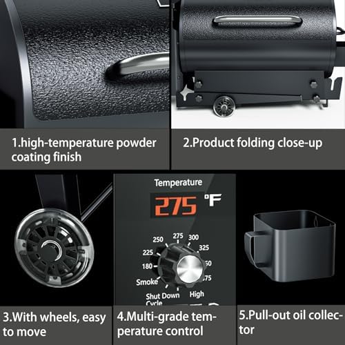 Electric Wood Pellet Grill & Smoker with Foldable Legs, 456 SQ.IN Grill Capacity, 11LB Pellet Hopper, PID Temperature Control 180-425°F, Portable Foldable Design for Backyard Camping Bake and Roast - Image 5