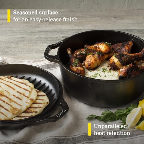 Lodge Chef Collection 6 Quart Pre-Seasoned Cast Iron Double Dutch Oven - Image 3