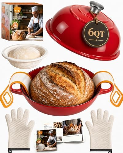 AHJ 6QT Enameled Cast Iron Dutch Oven for Sourdough Bread Baking by AHJ