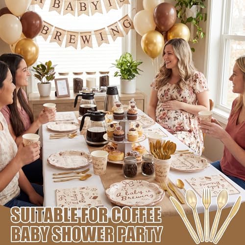 Zubebe 175 Pcs A Baby Is Brewing Baby Shower Tableware Set Serves 25 - Image 5