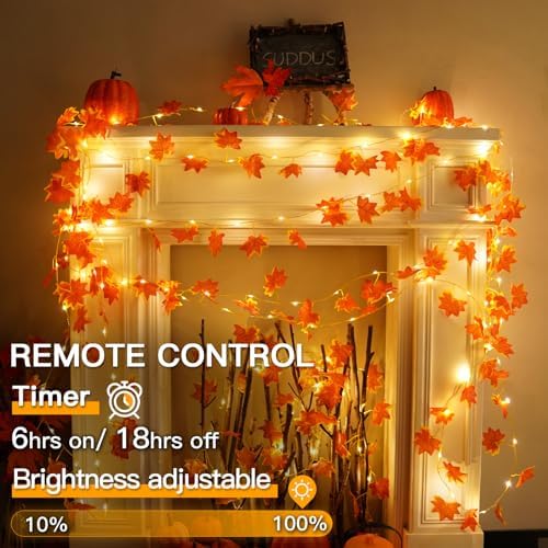 suddus 33 FT 100 LED Fall Garland with Lights Battery Operated Copper Wire - Image 2