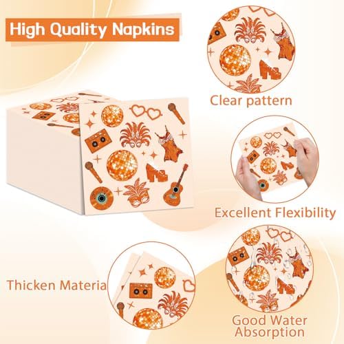 96PCS Singer Disco Ball Party Paper Plates and Napkins for Orange Music Themed Birthday Disposable Dessert Plates Disposable Tableware for 24 Guests Music Lover Birthday Gatherings Decorations - Image 4