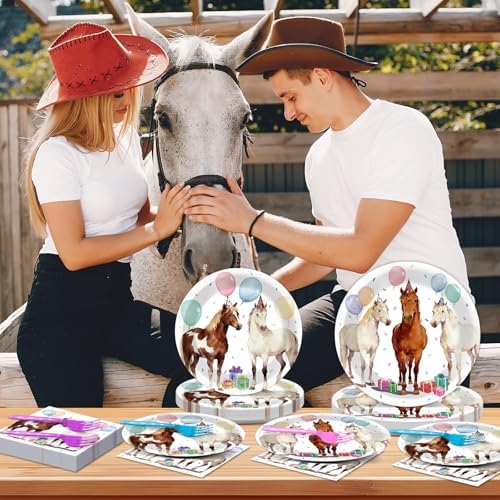 96PCS Western Horse Party Paper Plates and Napkins Horse Theme Birthday Dinnerware West Horses Racing Tableware for Derby Day Rodeo Wedding Bachelorette Baby Shower Party Decorations - Image 5