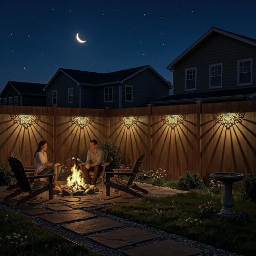 4 Pack Solar Fence Lights Outdoor Wall Lights Plastic Solar Powered Deck Step Stair Lights Mandala Theme Waterproof Fence Solar Light for Garden Post Patio Yard Decor, Gardening Gifts for Women Mom - Image 4