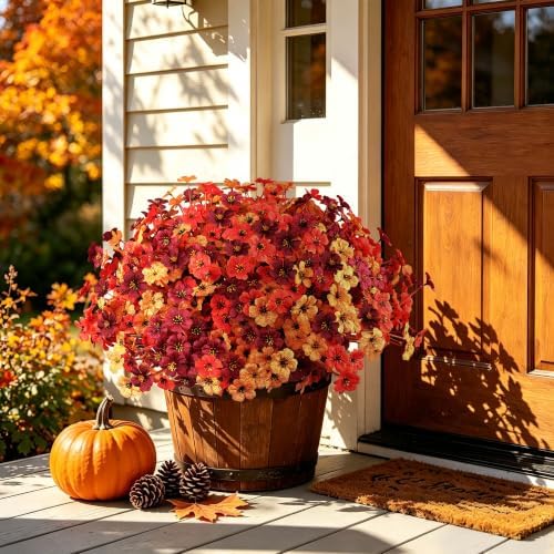 24 Bundles Fall Artificial Flowers for Outdoors Decors, Faux Mums Plants Fake Silk Flora, UV Resistant Realistic Faux Plants Greenery for Outside Farmhouse Porch Patio Window Box Planter Fall Decor - Image 6