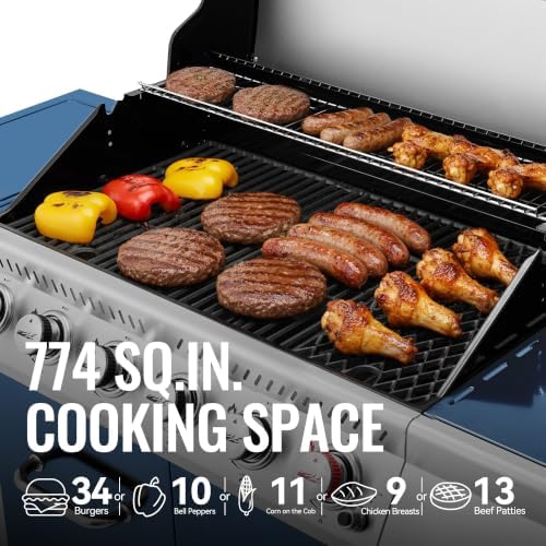 Royal Gourmet GA6402B 6-Burner Propane Gas Grill with Side Burner, Blue - Image 4