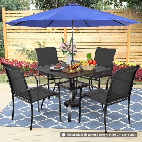Incbruce 6 Pieces Patio Dining Set with Dark Blue Umbrella, Outdoor Dining Set of 4 Textilene Chairs and Square Table with Umbrella Hole for Backyard, Garden, and Poolside (Black) - Image 7