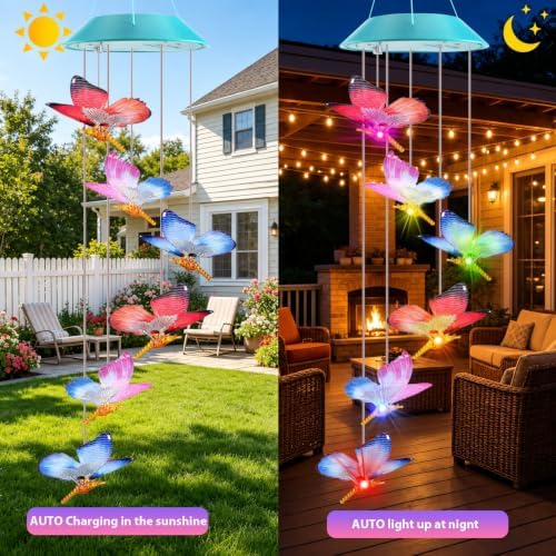 Solar Wind Chime for Ouside, Color Changing Dynamic Butterfly Wind Chimes - Image 2