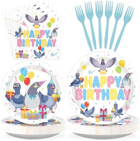 96Pcs Pigeon Birthday Party Decorations Bird Plate, Serves 24 by Greencian