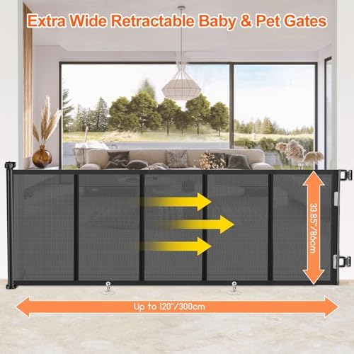 EZIGO 120 Inch Retractable Baby Gates Extra Wide Reinforced Baby Dog Gate - Image 2