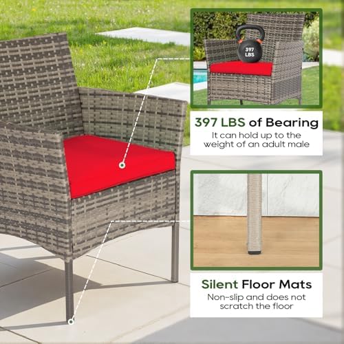 FDW 3-Piece Patio Furniture Set | Gray & Red | Outdoor Wicker Furniture - Image 4