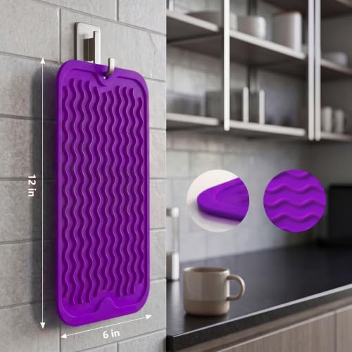 MicoYang Silicone Dish Drying Mat for Multiple Usage,Easy clean,Eco-friendly,Heat-resistant Silicone Mat for Kitchen Counter or Sink,Refrigerator or Drawer Liner Purple S 12 inches x 6 inches - Image 2