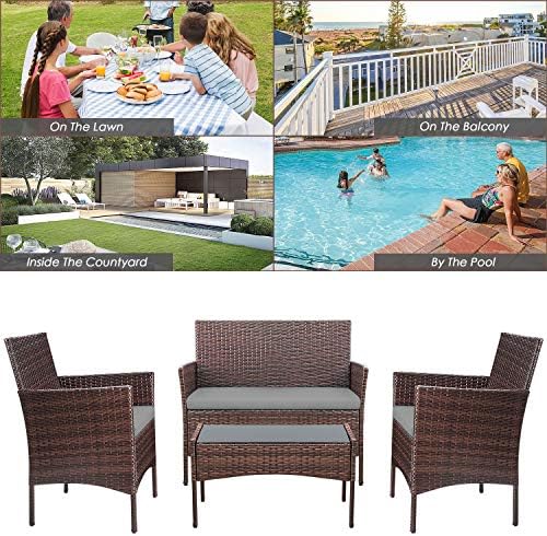 Homall 4 Pieces Outdoor Patio Furniture Sets Rattan Chair Wicker Set, Outdoor Indoor Use Backyard Porch Garden Poolside Balcony Furniture Sets (Grey) - Image 2